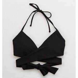 Aerie Wrap Halter Bikini Top Black Size Small NWT